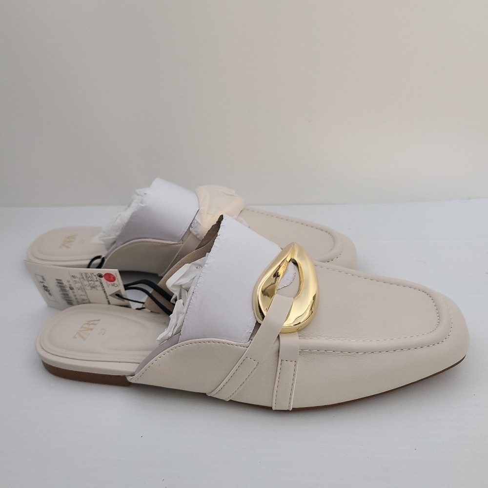ZARA MULE LOAFERS WITH EMBELLISHED METALLIC DETAIL White SIZE 8 | 3531/110 z3 - Picture 7 of 10